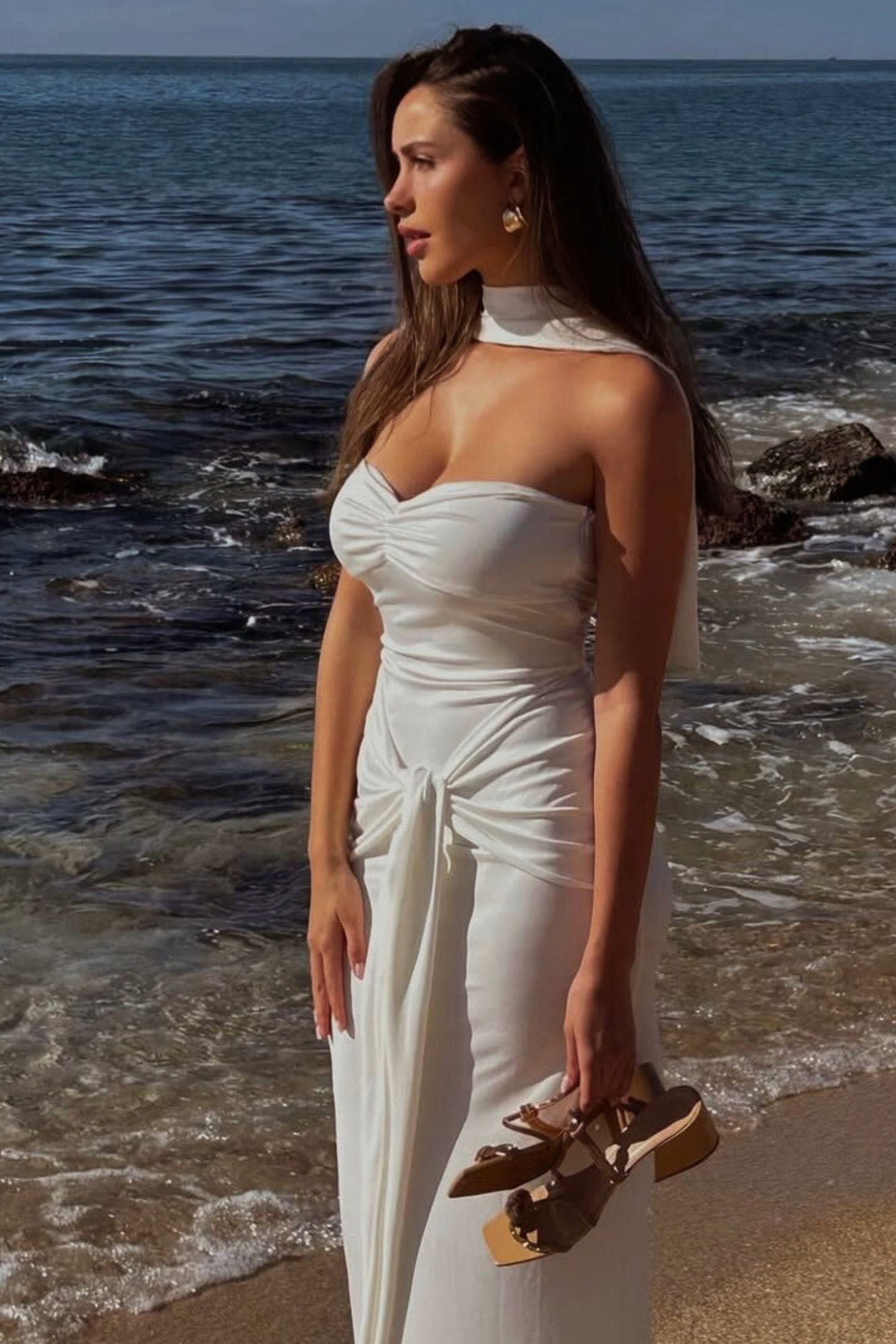 Mariella White Draped Tie Dress