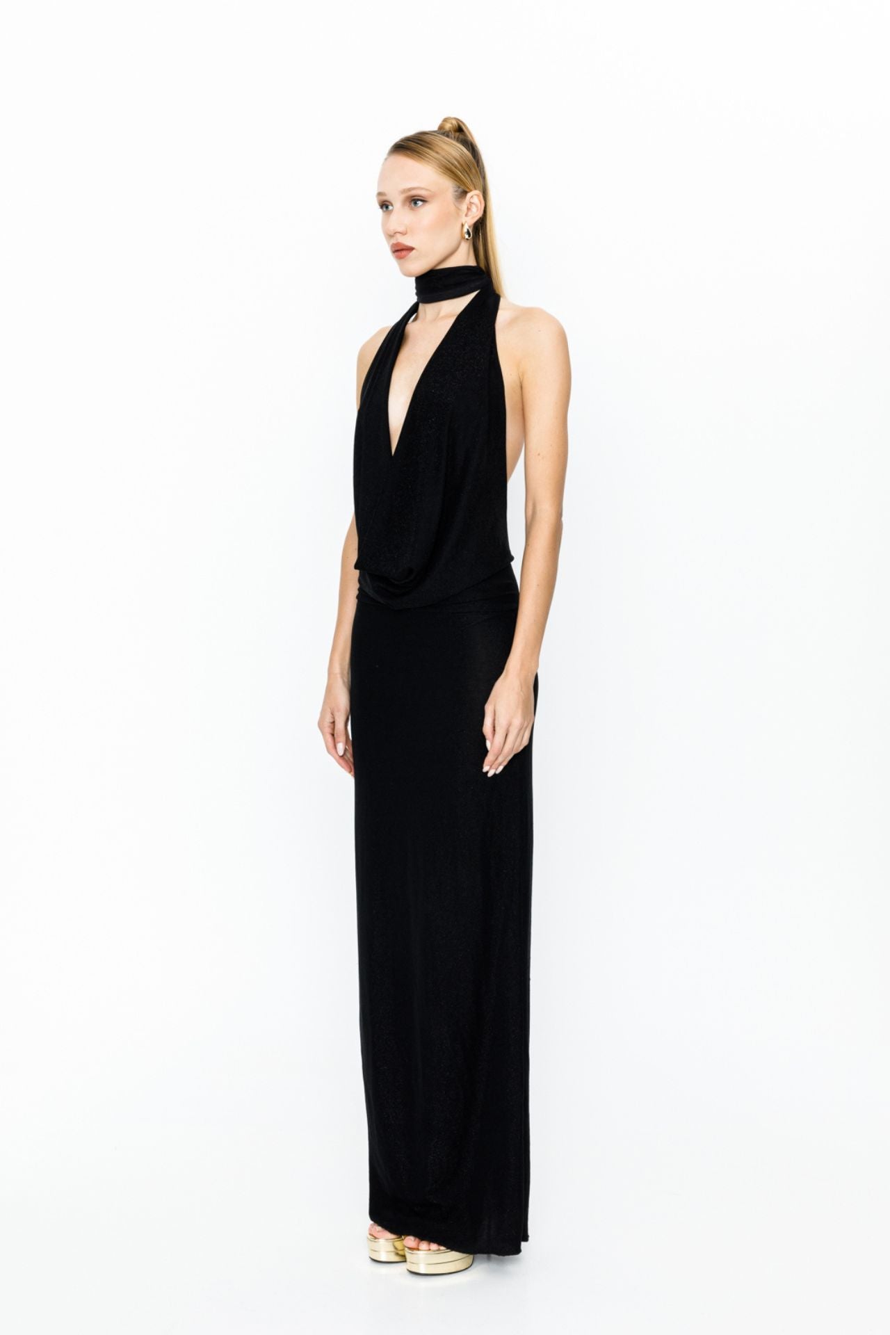 Coco Lurex Black Maxi Backless Dress