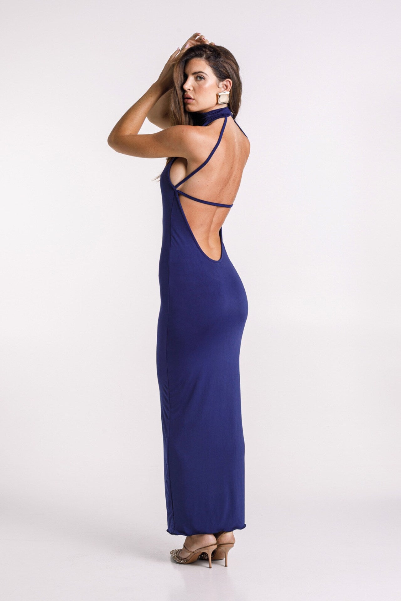 Kylie Royal Blue High Neck Maxi Dress