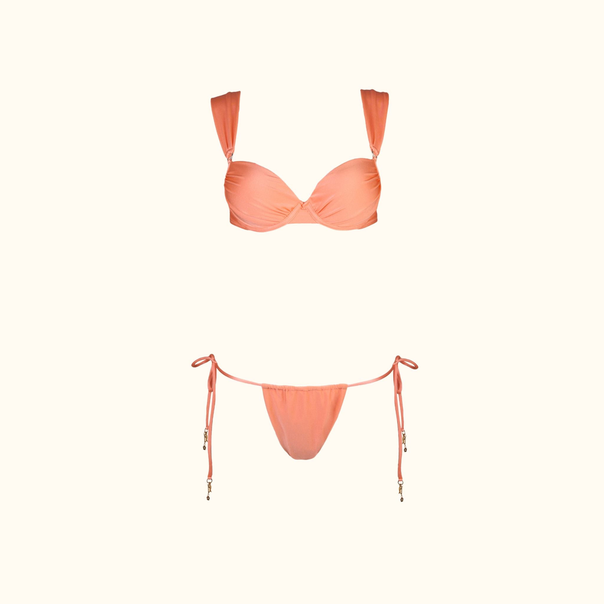 Serena Peach Push Up Ruched Bikini