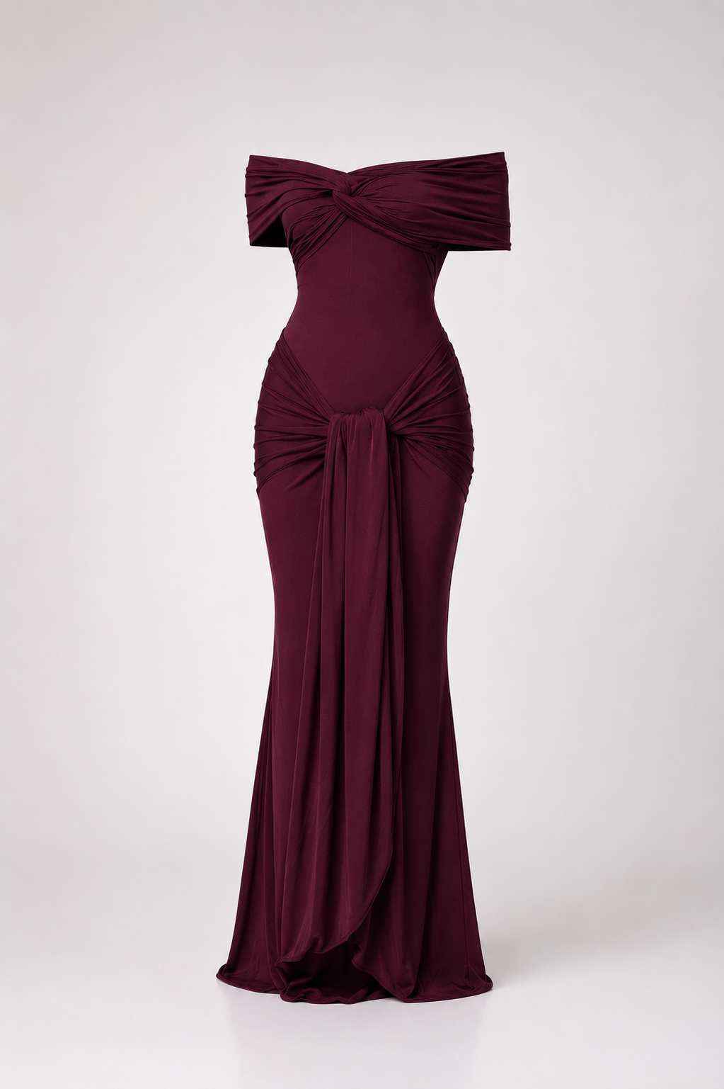 Daphne Burgundy Maxi Draped Tie Dress