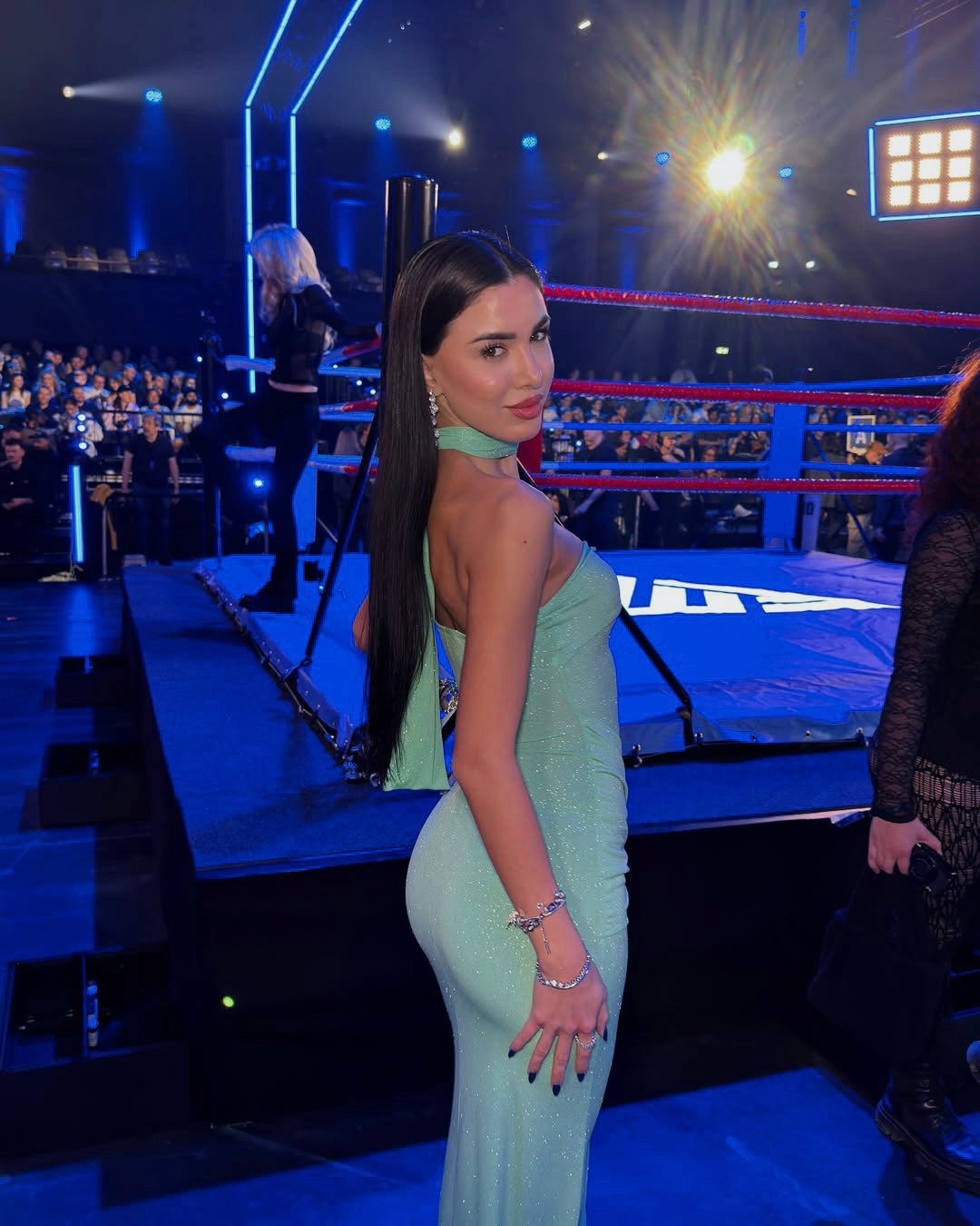 Mariella Pistachio Glitter Draped Tie Dress