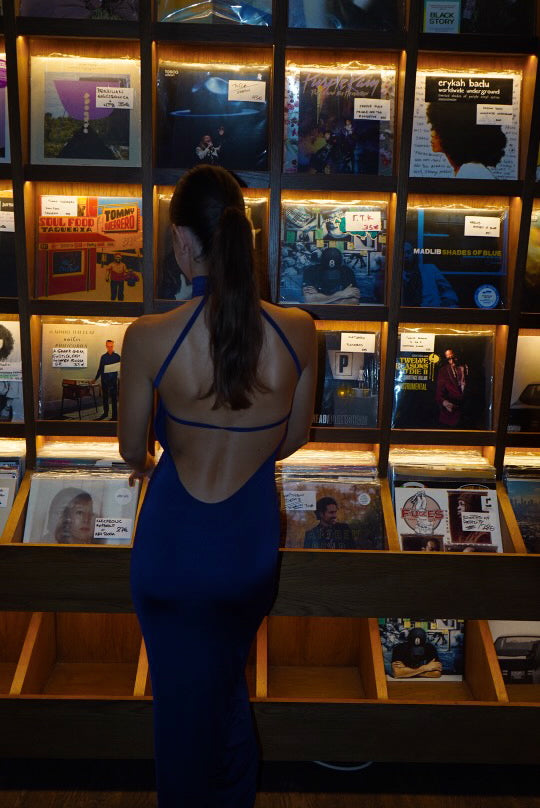 Kylie Royal Blue High Neck Maxi Dress