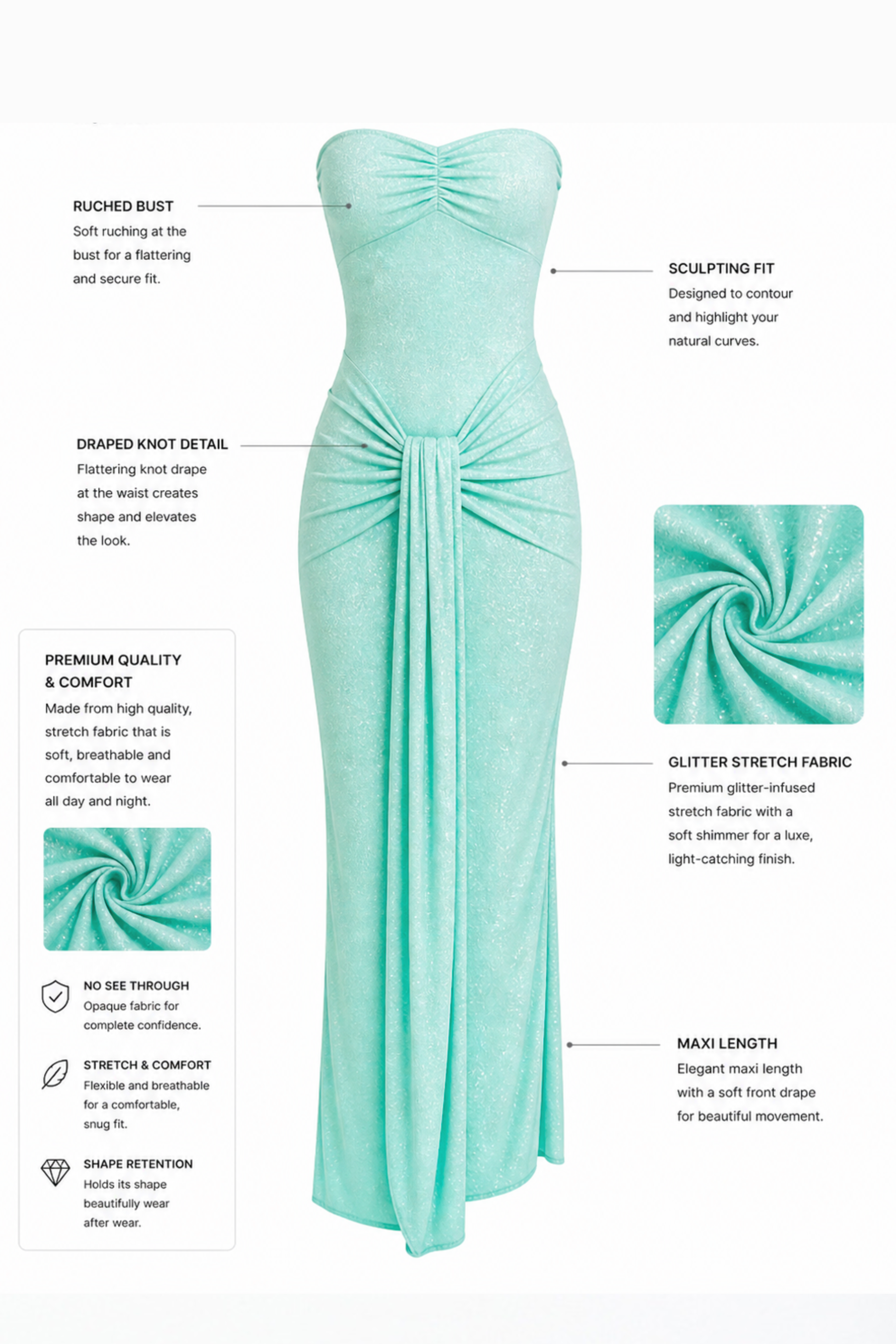 Mariella Pistachio Glitter Draped Tie Dress