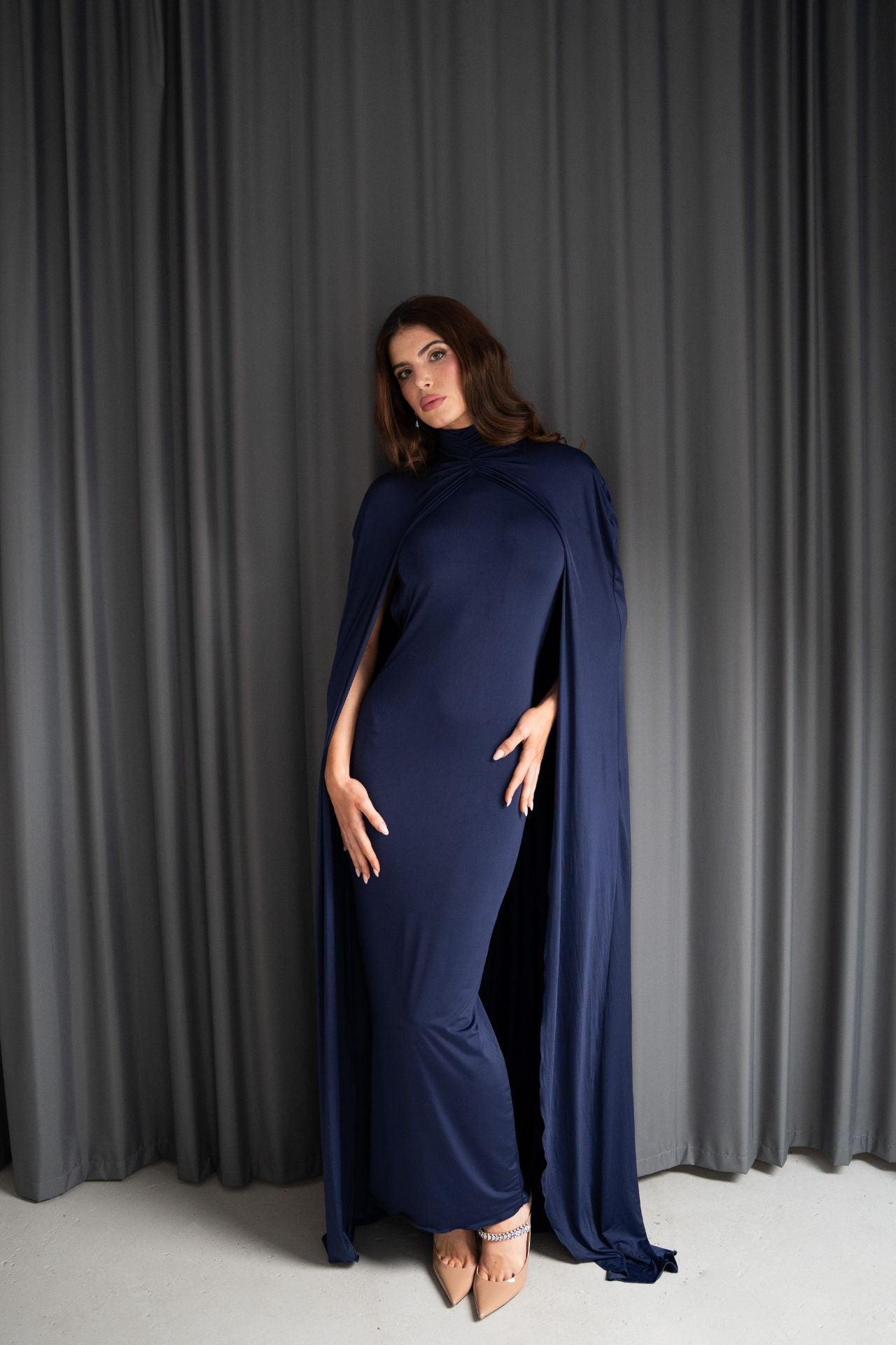 Kylie High Neck Statement Cape Royal Blue