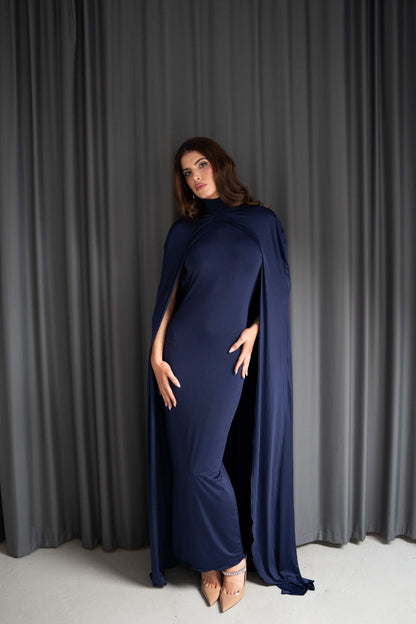 Kylie High Neck Statement Cape Royal Blue