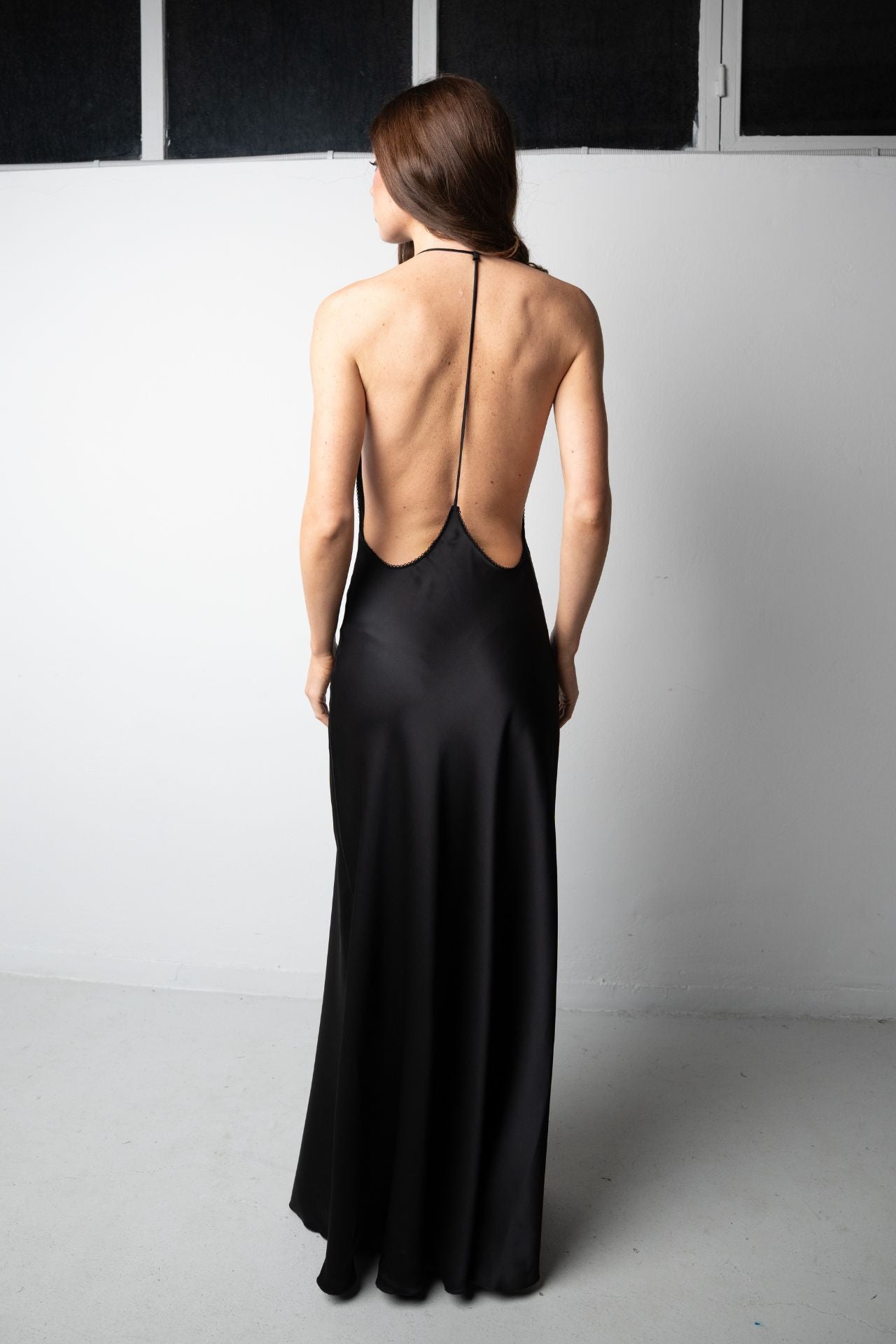 Connie Satin Maxi dress Black