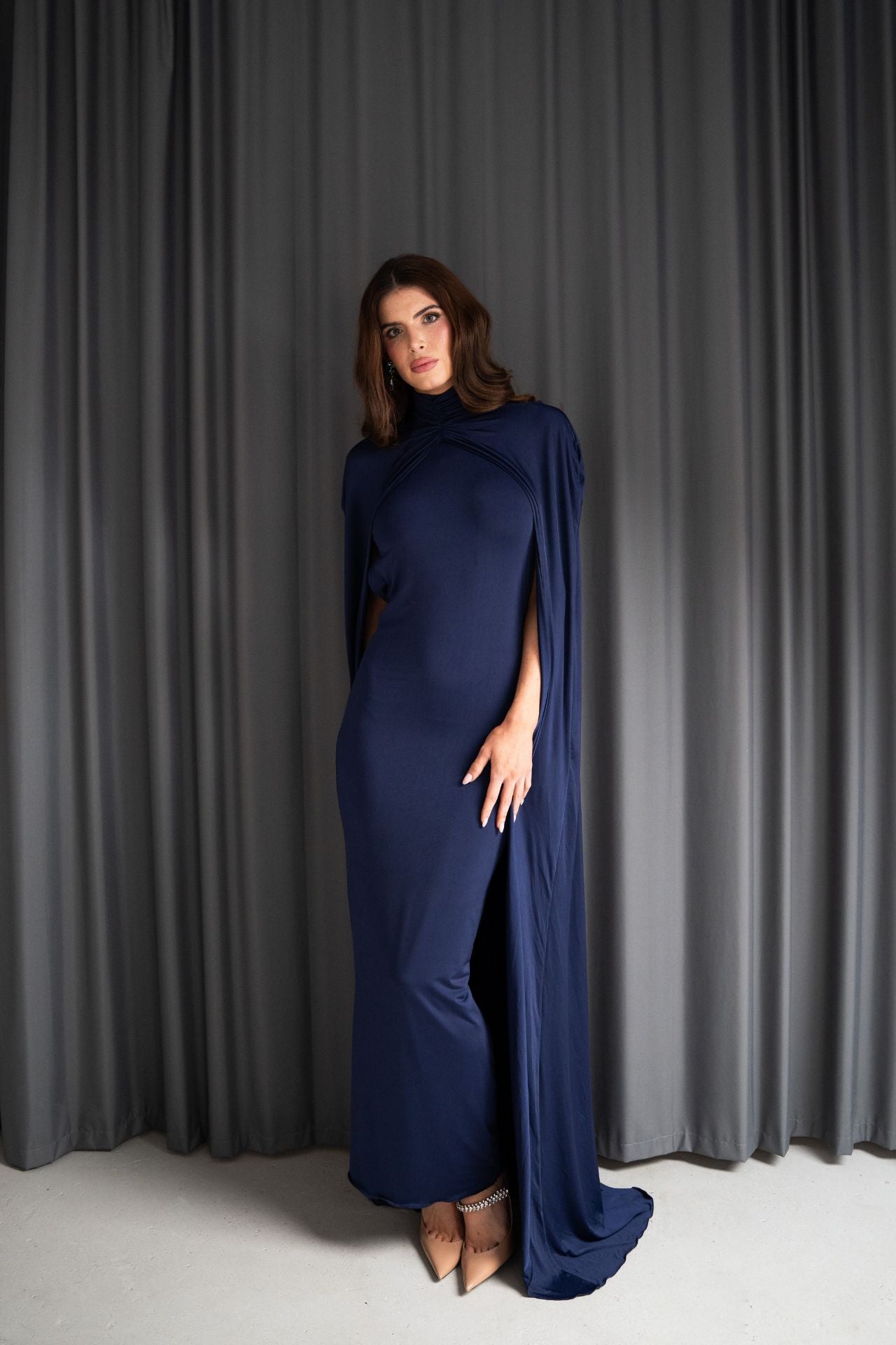 Kylie High Neck Statement Cape Royal Blue