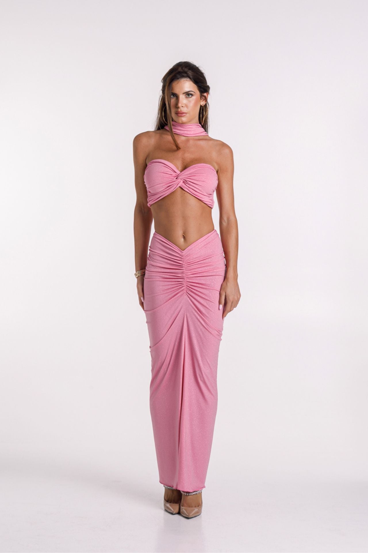 Sirena Glitter Pink Skirt &amp; Bandeau Top Set