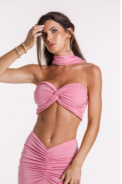 Sirena Glitter Pink Skirt &amp; Bandeau Top Set