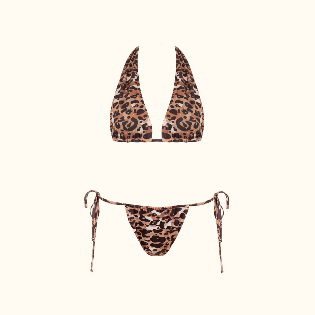 double faced bikini halter top green animal print