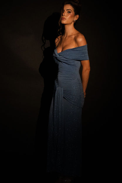 Daphne Glitter Navy Maxi Draped Tie Dress
