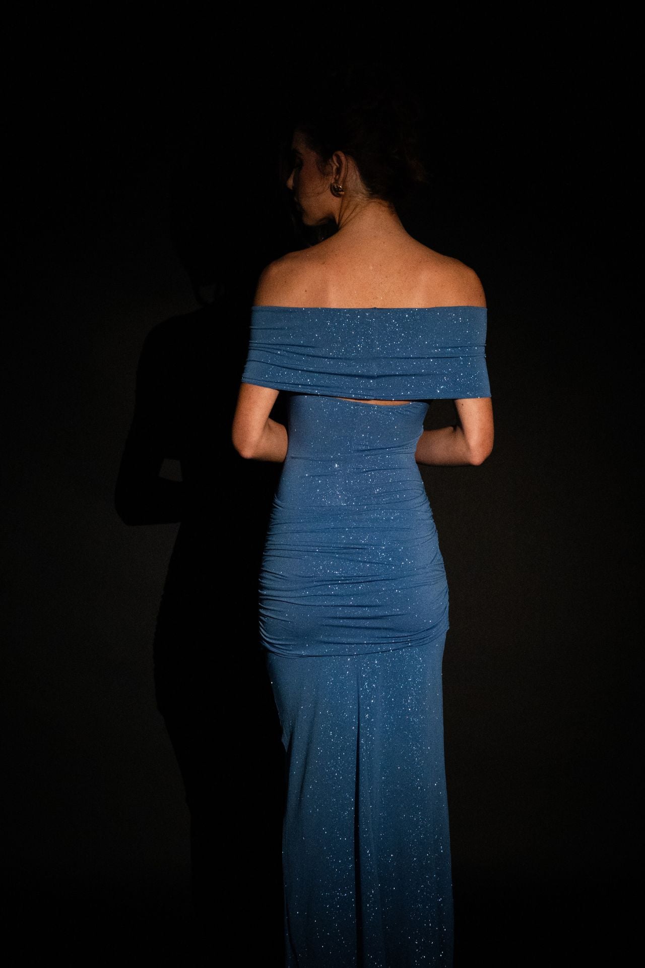Daphne Glitter Navy Maxi Draped Tie Dress