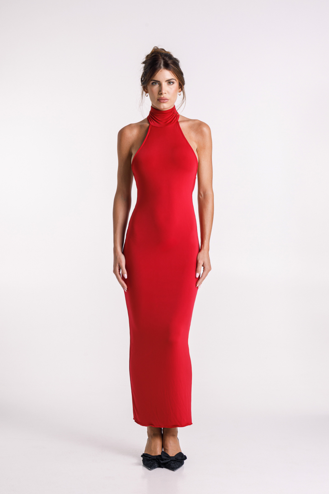 Kylie Red High Neck Maxi Dress