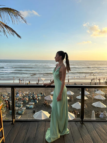 Connie Satin Maxi dress Pistachio