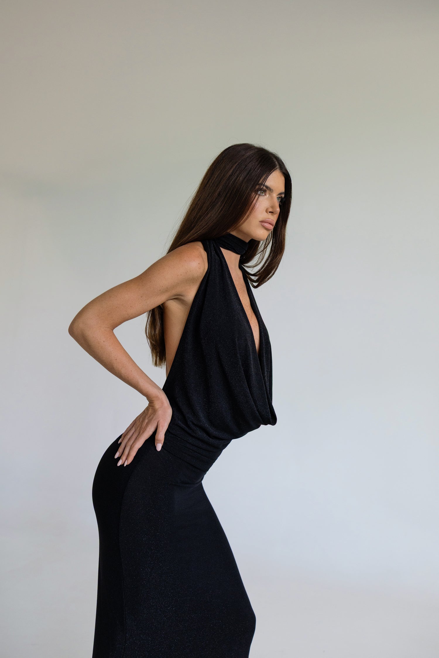 Coco Lurex Black Maxi Backless Dress