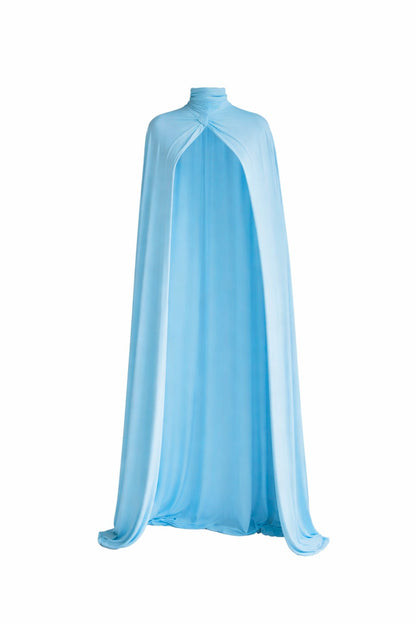 Kylie High Neck Statement Cape Baby Blue
