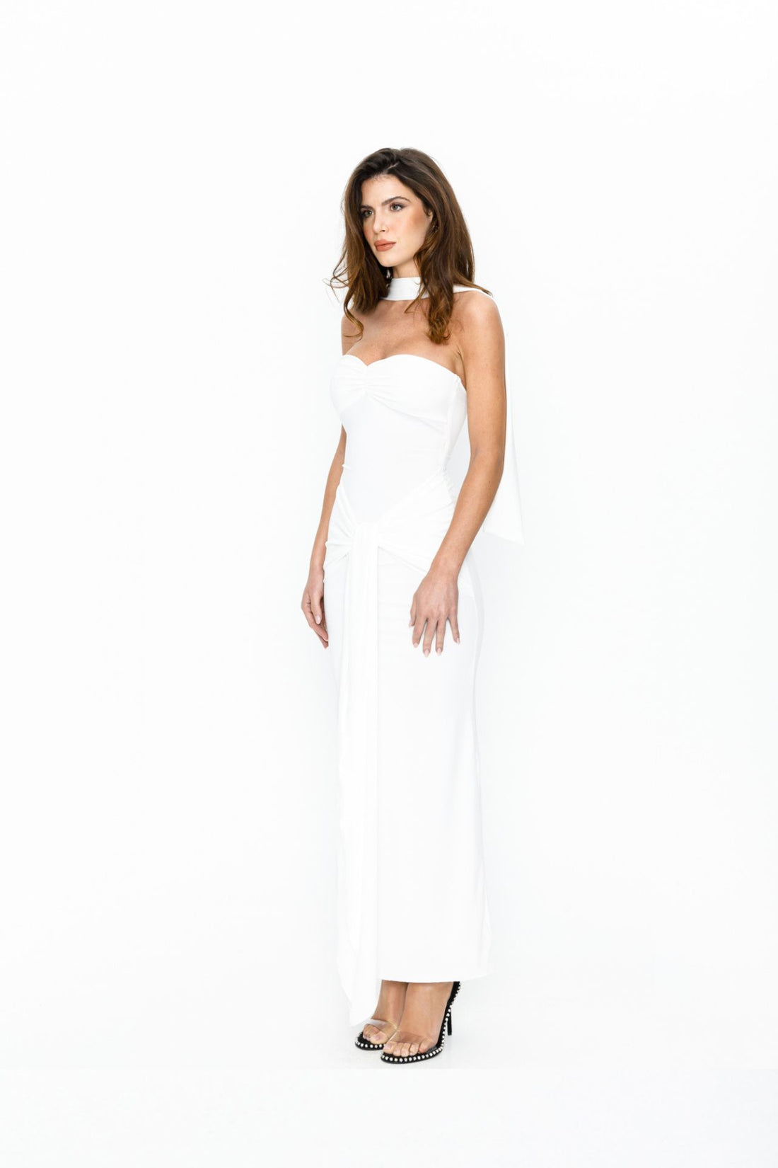 Mariella White  Draped Tie Dress