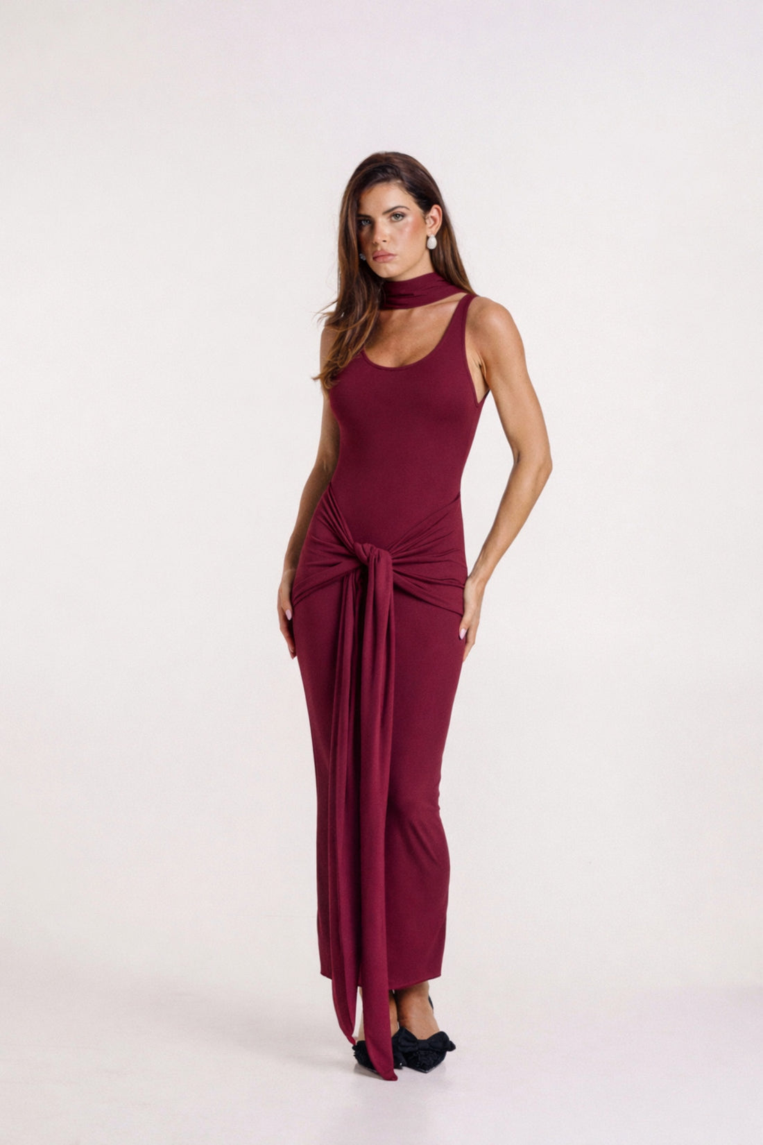 Huda Burgundy Maxi Tie Dress