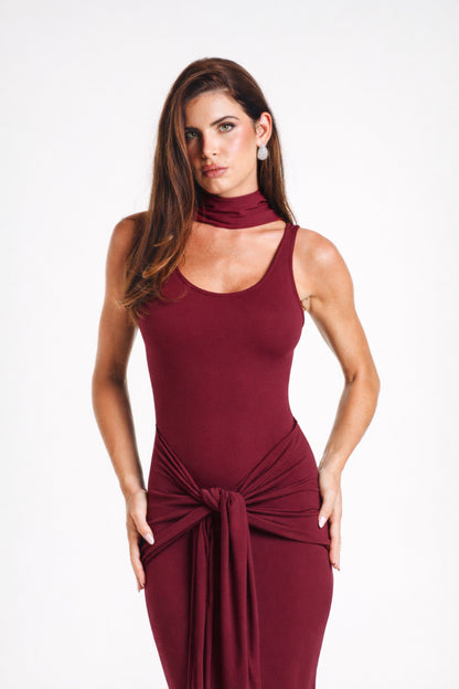 Huda Burgundy Maxi Tie Dress