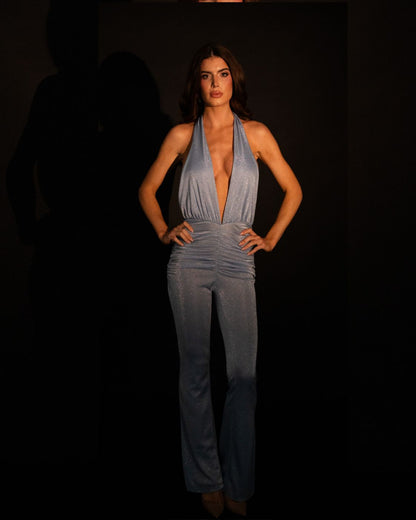 Cardi Metallic Lurex Blue Jumbsuit