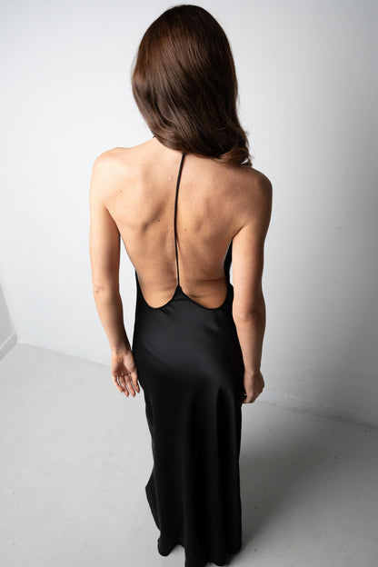 Connie Satin Maxi dress Black