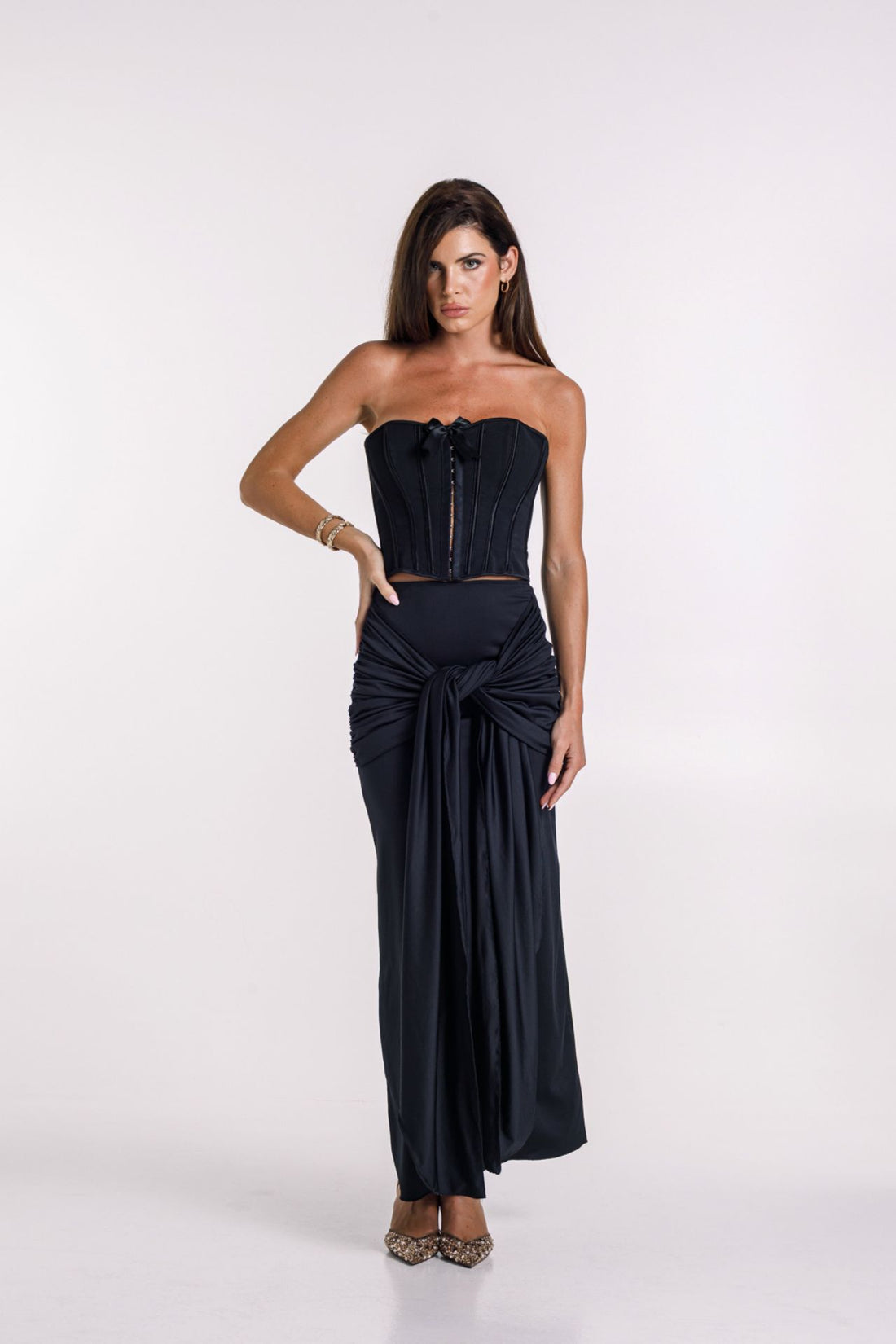 Hailey Black Front Draped Maxi Skirt