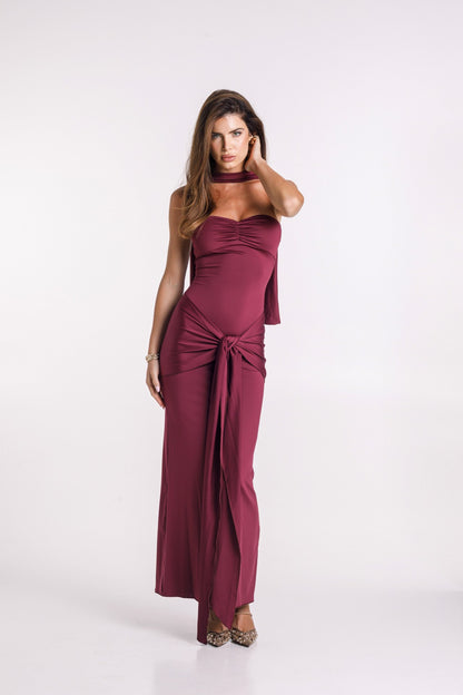 Mariella Burgundy Draped Tie Dress