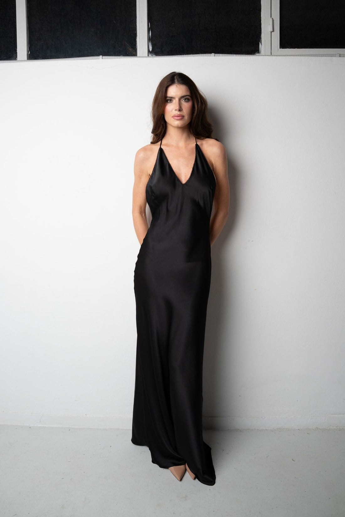Connie Satin Maxi dress Black
