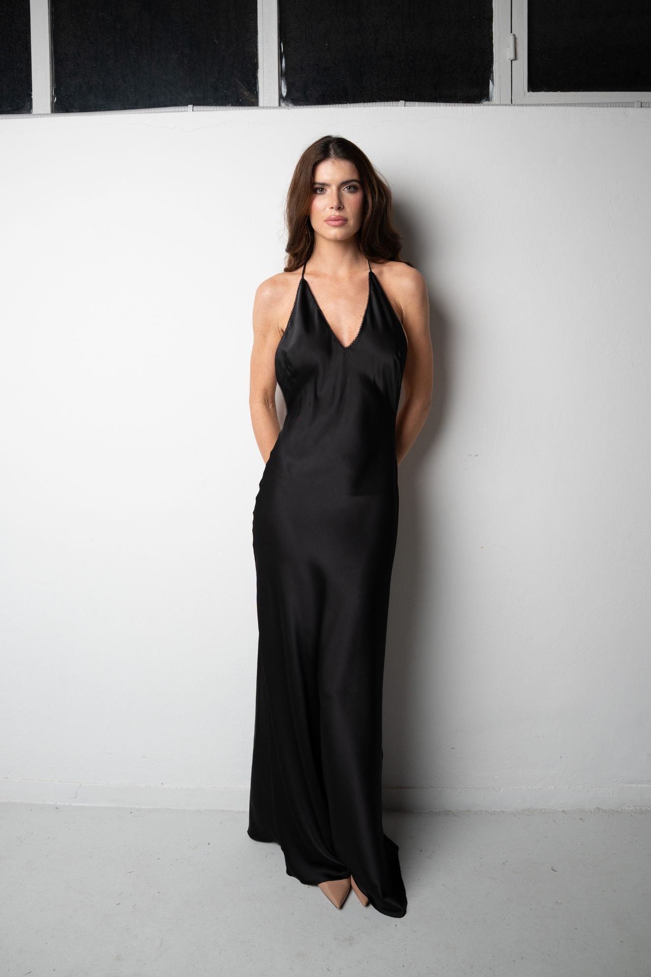 Connie Satin Maxi dress Black