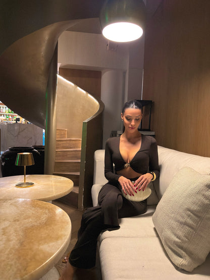 Gaia Ruched Brown Maxi Dress