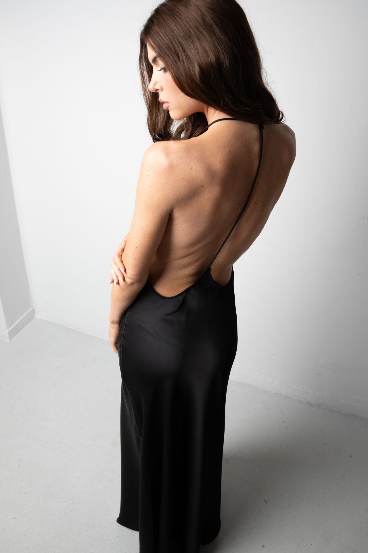 Connie Satin Maxi dress Black