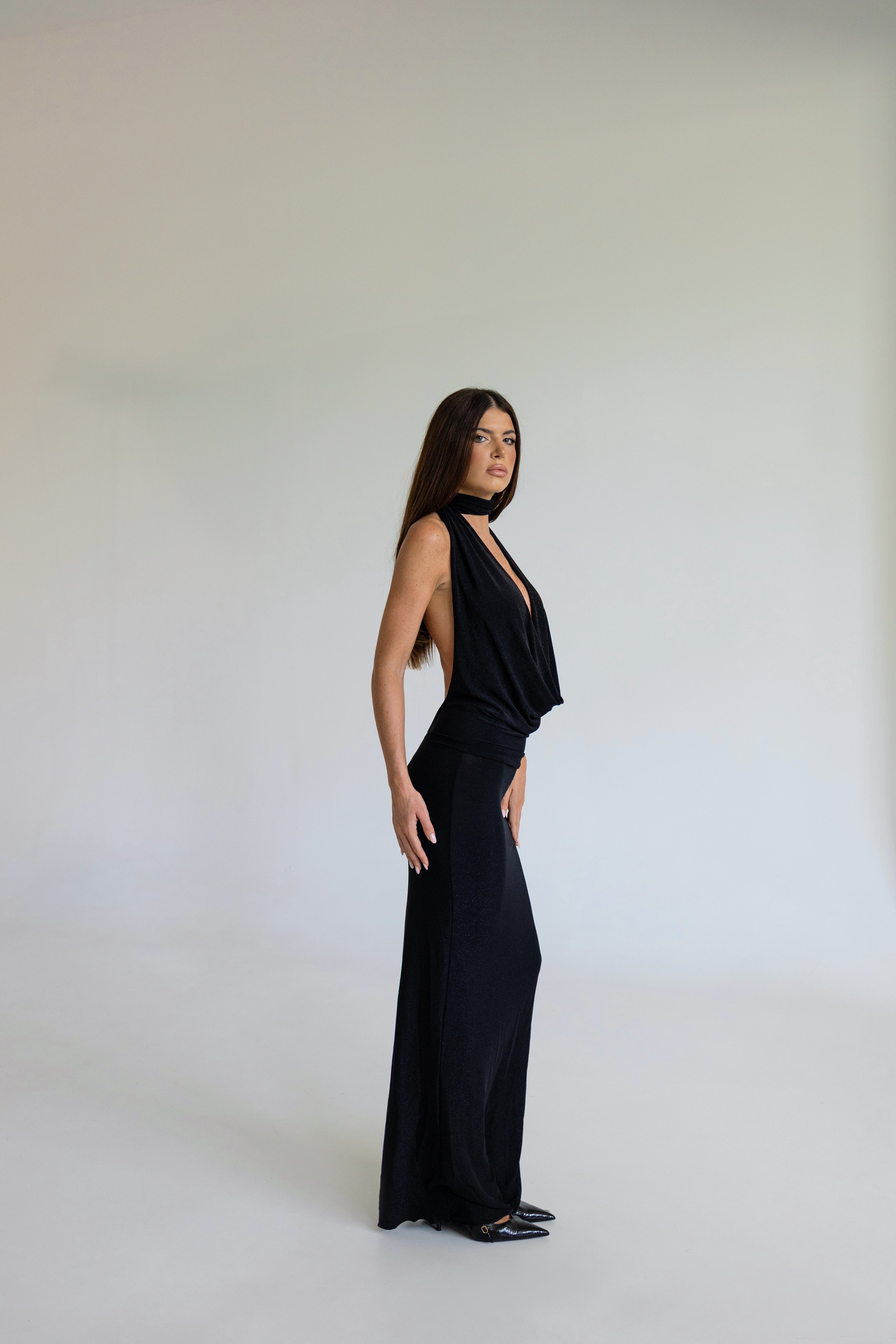 Coco Lurex Black Maxi Backless Dress