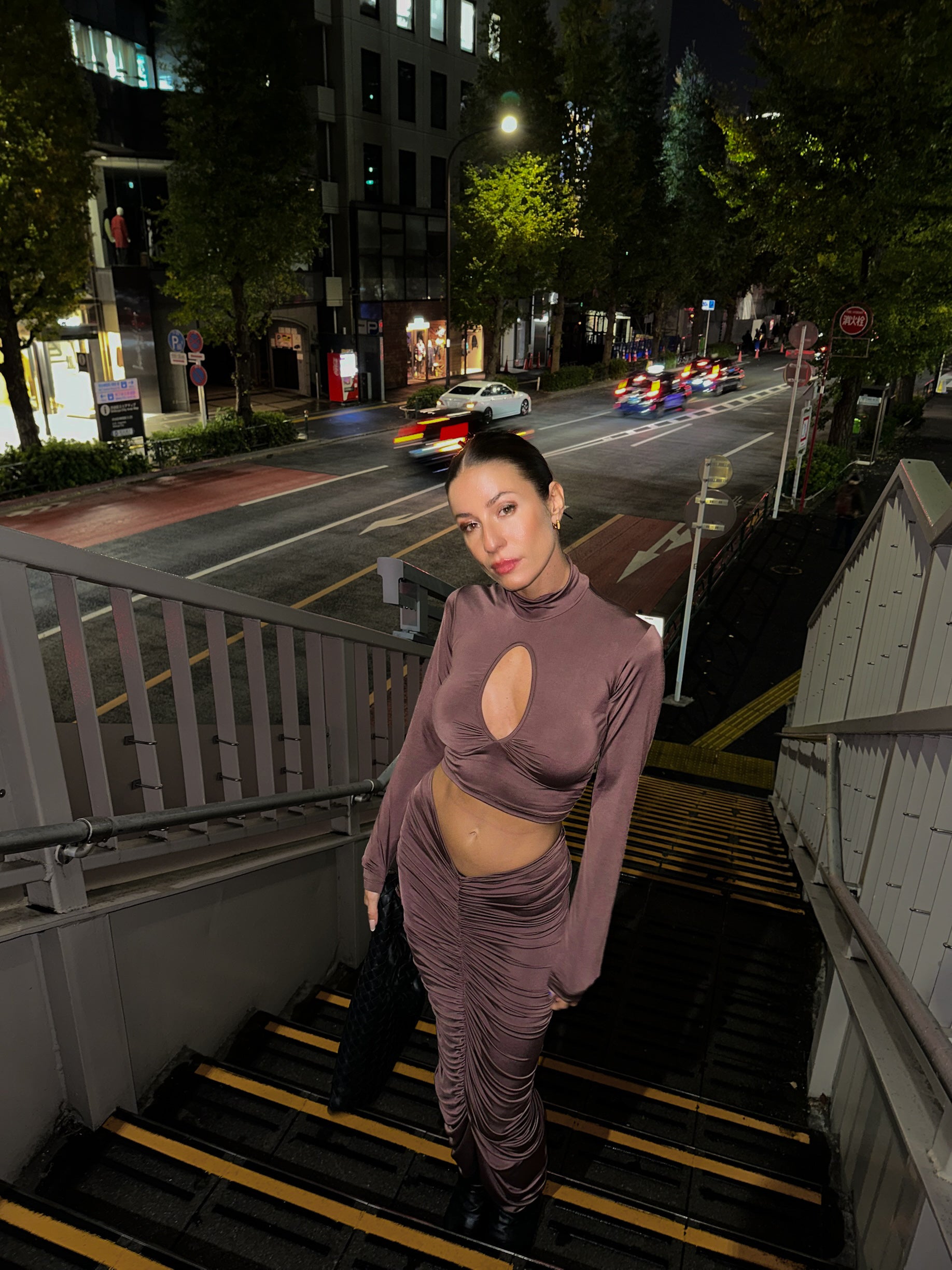 Kayla Mocca Ruched maxi set