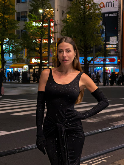 Huda Glitter Black Maxi Tie Dress