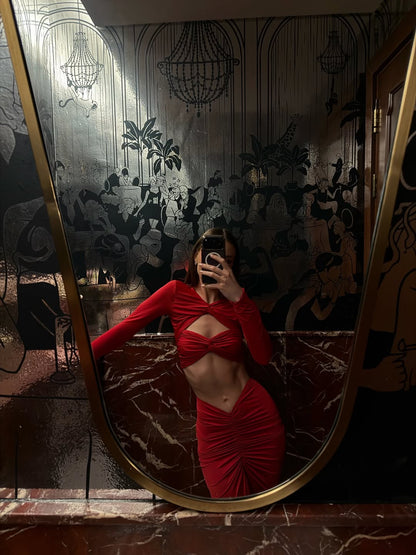 Sirena Hot Red Skirt &amp; Top Set