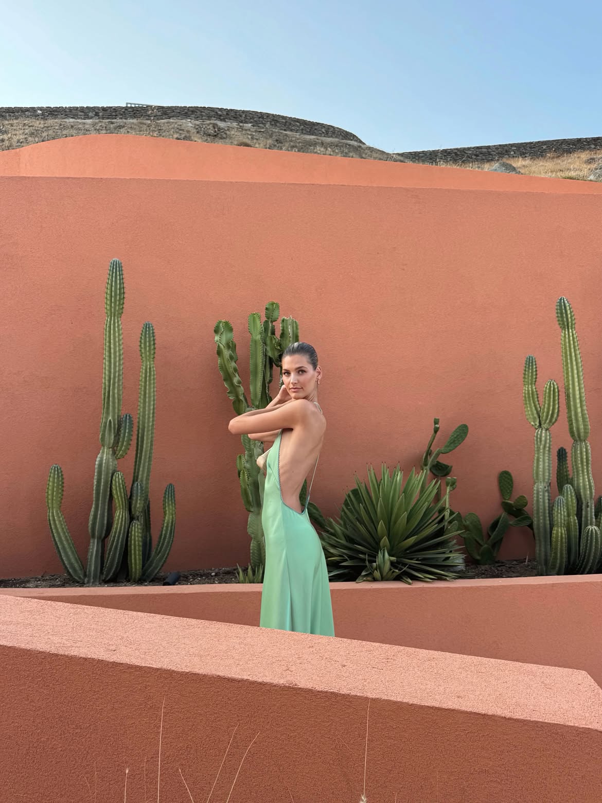 Connie Satin Maxi dress Pistachio
