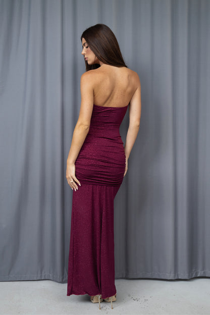 Mariella Burgundy Glitter Draped Tie Dress