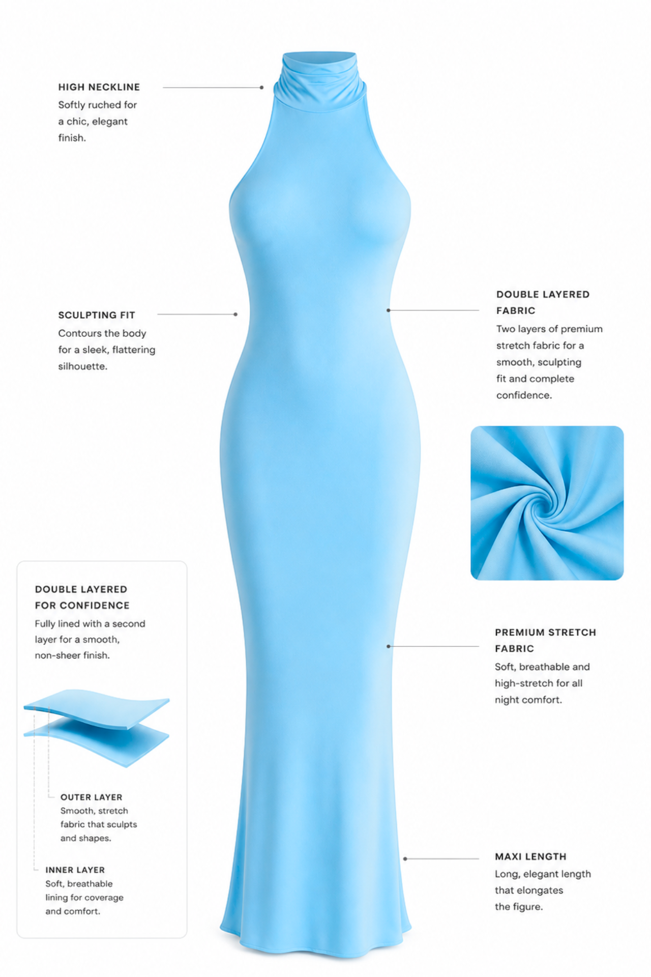 Kylie Baby Blue High Neck Maxi Dress