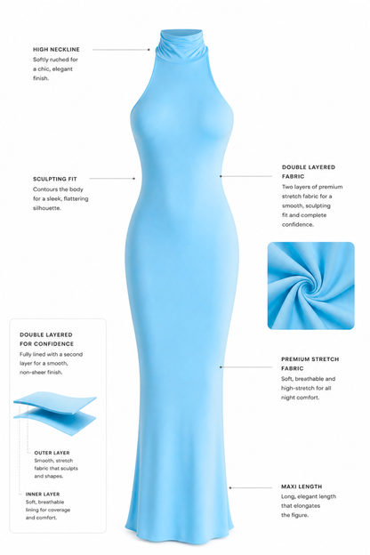 Kylie Baby Blue High Neck Maxi Dress