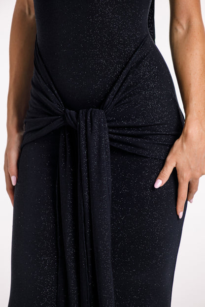 Huda Glitter Black Maxi Tie Dress