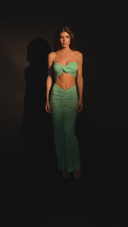 Sirena Glitter Pistachio Skirt &amp; Bandeau Top Set