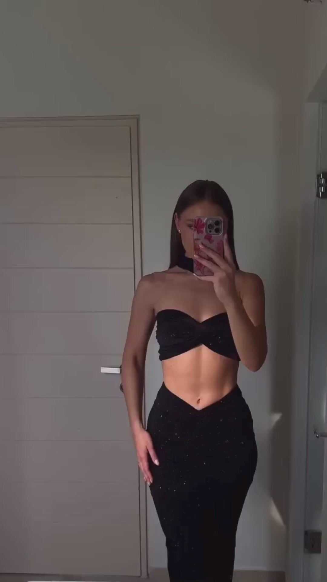 Sirena Glitter Black Skirt &amp; Bandeau Top Set