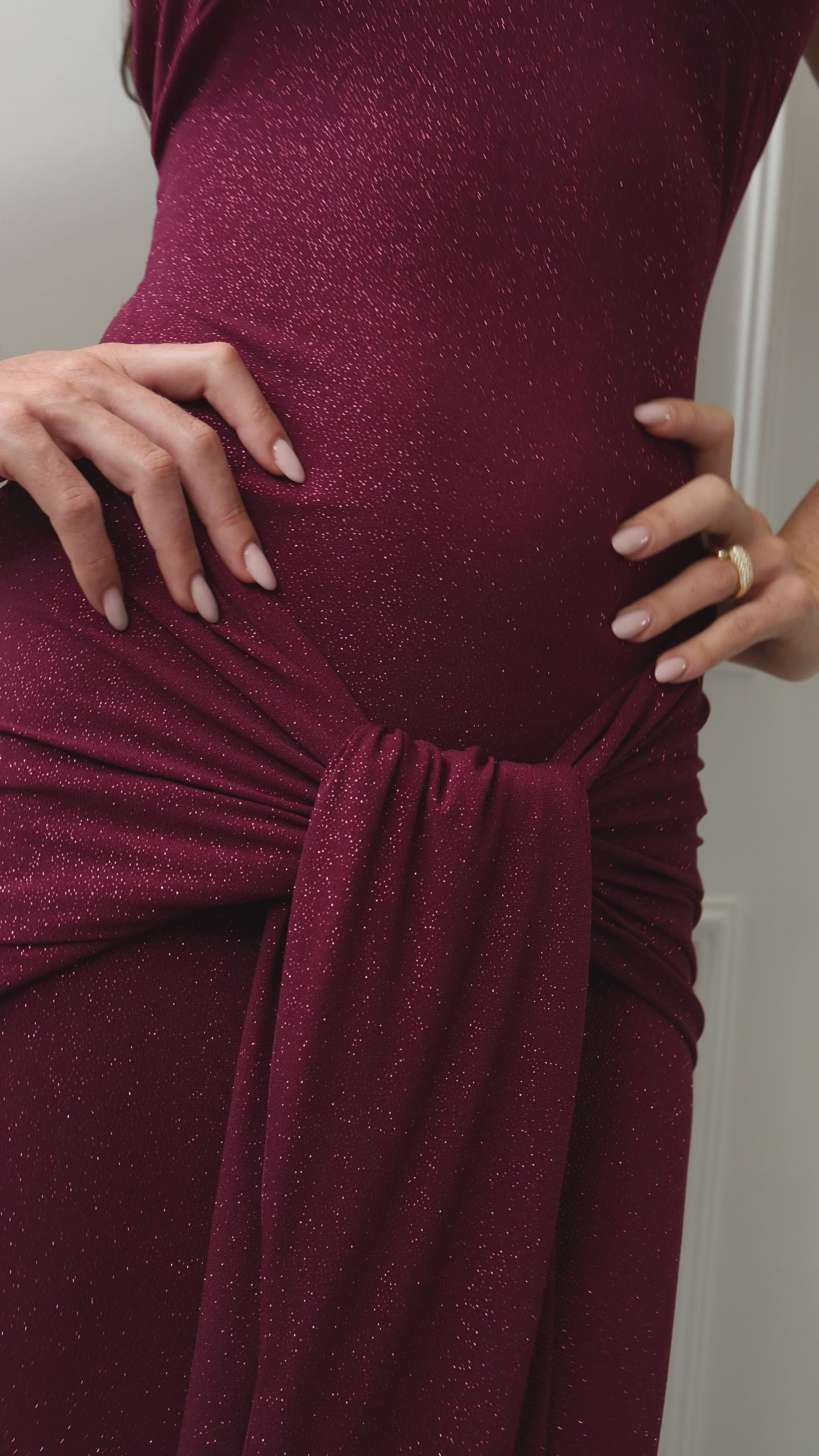 Mariella Burgundy Glitter Draped Tie Dress