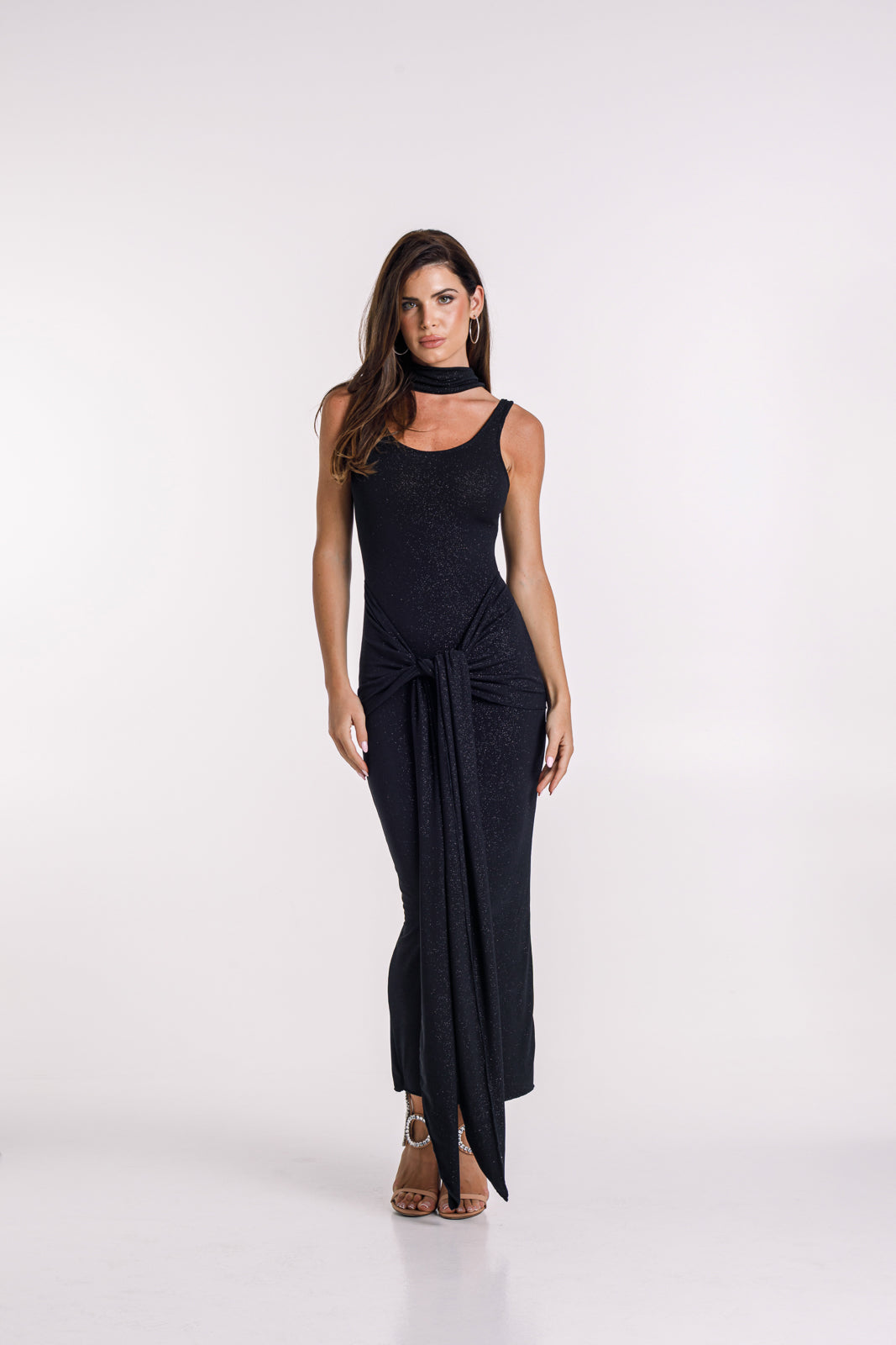 Huda Glitter Black Maxi Tie Dress
